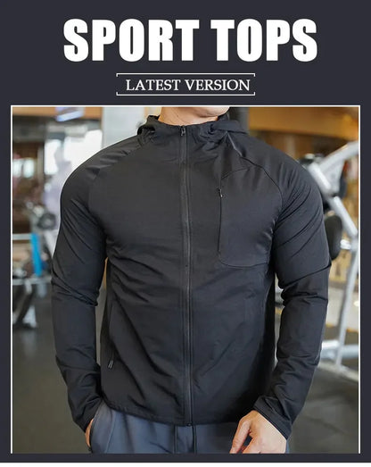 High Quality Nylon Sport Coat Mens Gym Fitness Hoodies Outdoor Workout Tops Hooded Training Running Zipped Jacket Clothes