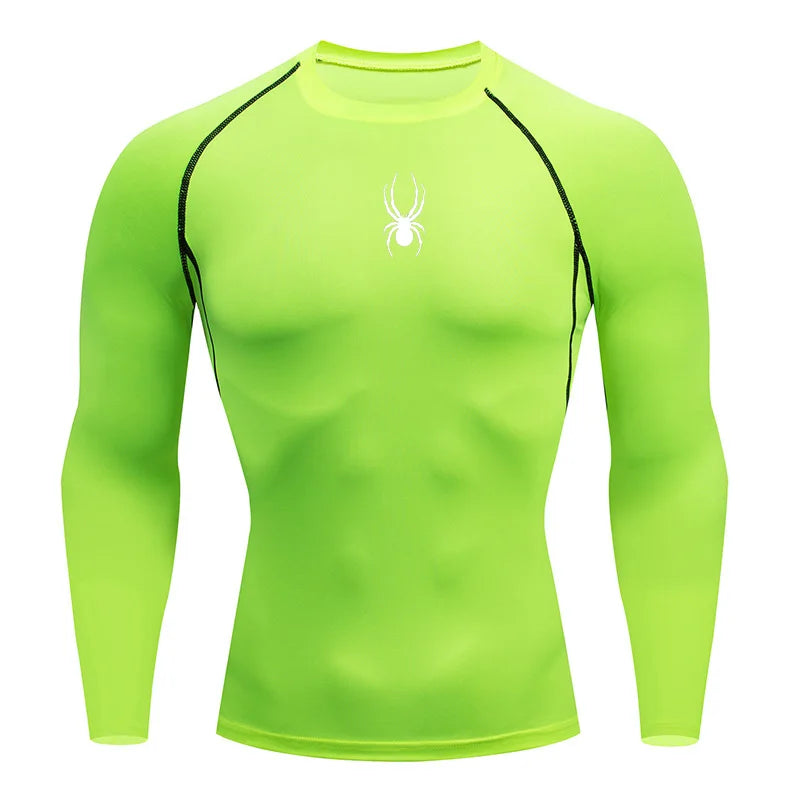 Men's Long Sleeves Spider Fitness Dry Fit T-shirt Gym Compression Shirt Sportswear Outdoor Sports Running Tees Tops Rashgard