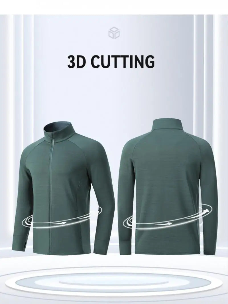 Mens Reflective Zip Stand Collar Running Jacket UPF50+ Sportwear for Jogging Gym Exercise Training Covered Thumbhole& Watch Cuff