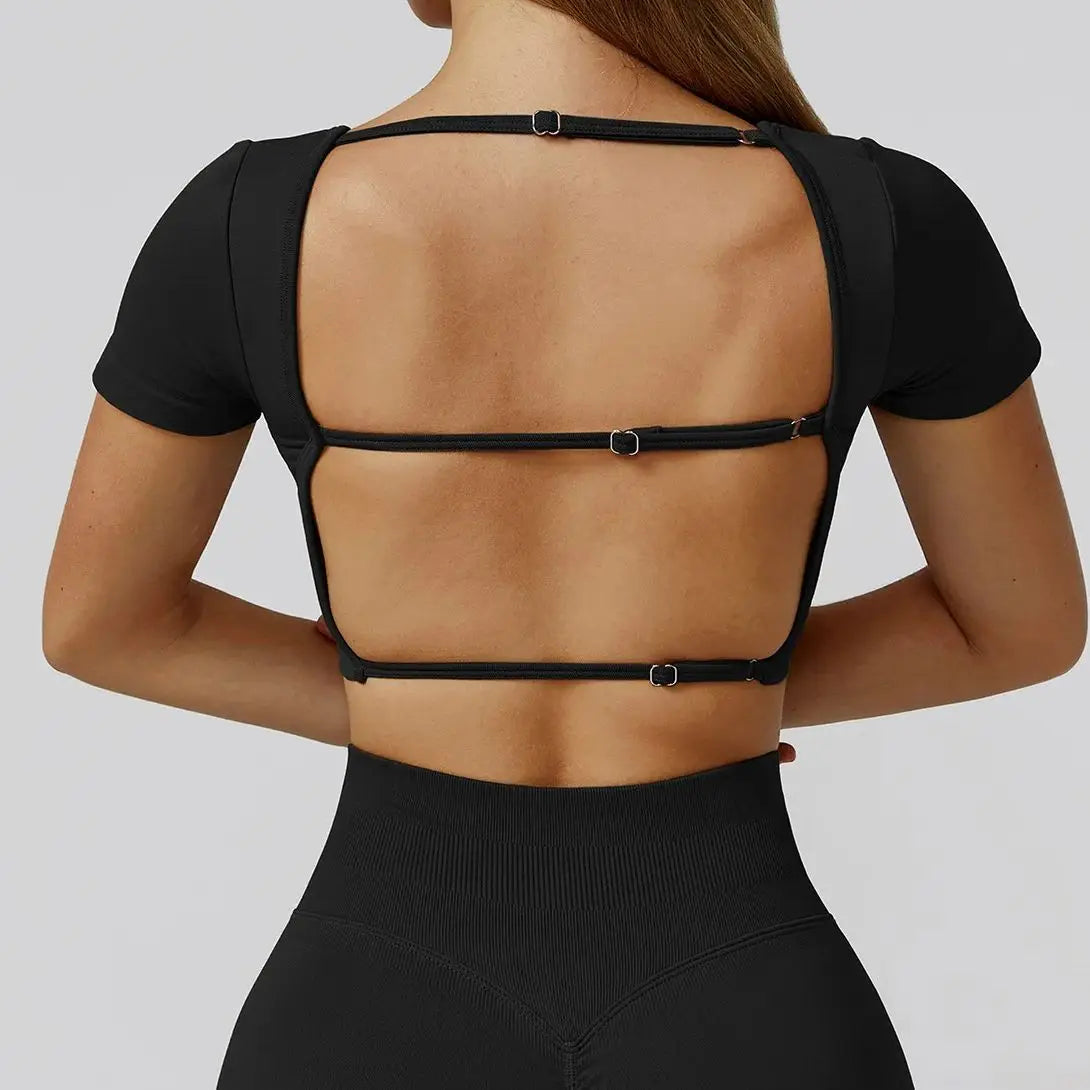 Seamless Women's Yoga Crop Top Sport Short Sleeve T Shirts Fitness Clothes New Yoga Shirt Gym Sexy Backless Top Quick Drying Top