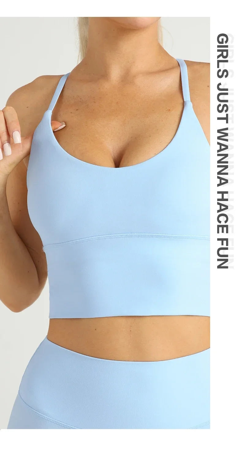 Solid Color Women Gym Yoga Naked Feeling Sexy Cross Back Y shape Sports Bra Fitness Yoga Jogging Workout Sports Women Sling