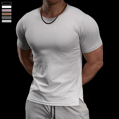 Men's Gym Fitness Training Clothing Men's High-elasticity Breathable Sports Tight Short-sleeved T-shirt, Running Sports