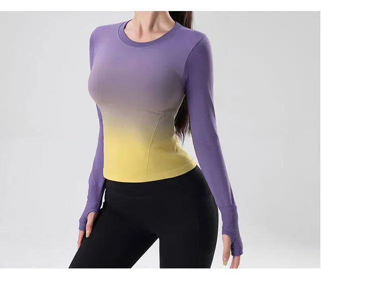 Women's Long Sleeve Top Yoga Shirts Running T-Shirt Hanging dye Fitness Sports Top Gym Sweatshirts Workout Tops Sports Shirts