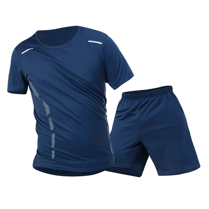 2-Piece Men's Summer Quick drying Sports Suit Loose And Breathable Short Sleeved T-shirt Running And Fitness Black Pocket Shorts