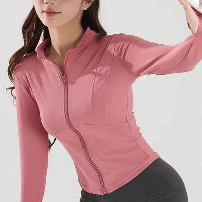 Women's Slim Fit Long Sleeved Yoga Exercise Jacket Stand up Collar Fitness Zipper Top Slimming Yoga Wear for Women