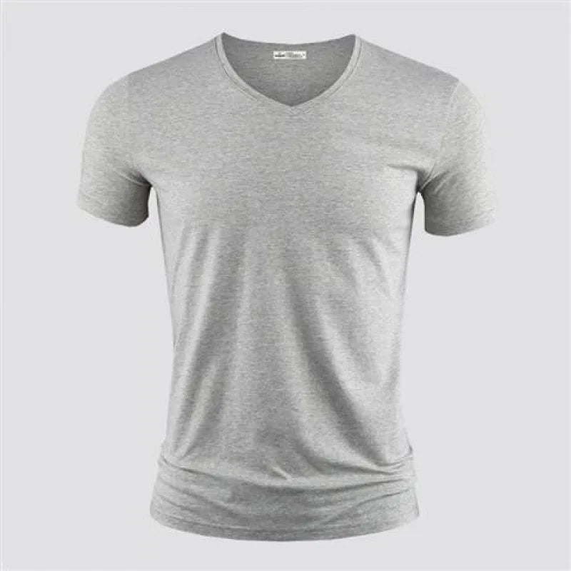 2025 Men's T Shirt Pure Color V Collar Short Sleeved Tops Tees Men T-Shirt Black Tights Man T-Shirts Fitness For Male Clothes