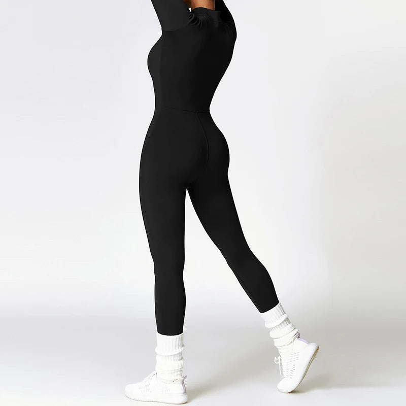 Warm Thin Fleece Jumpsuits Women's Tracksuit Winter One-Piece Sports Suit Black Fitness Jumpsuit Long Sleeves Workout Bodysuit