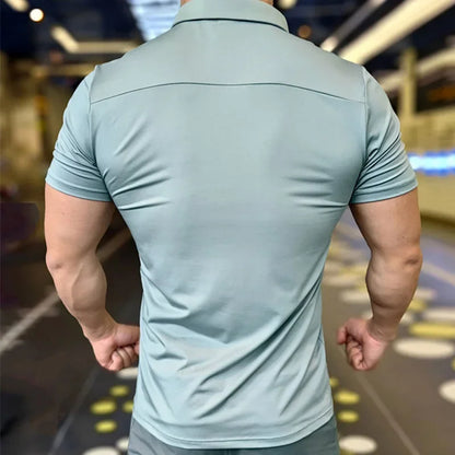 Men's Ice Silk Quick Dry Short-sleeved Thin Running T-shirt Loose Lapel Fitness T-shirt Football Basketball Jersey Sportswear