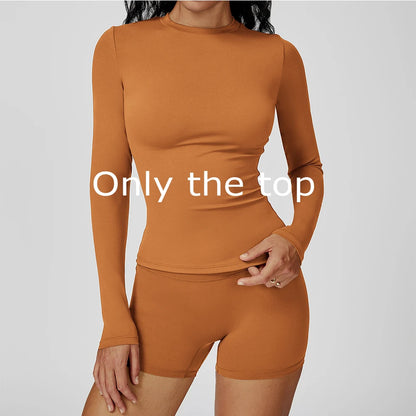 JUREN Yoga Shirts For Women Long Sleeve Fitness Running Push Up Gym Shirts Female Workout Breathable High Elastic Sports Top