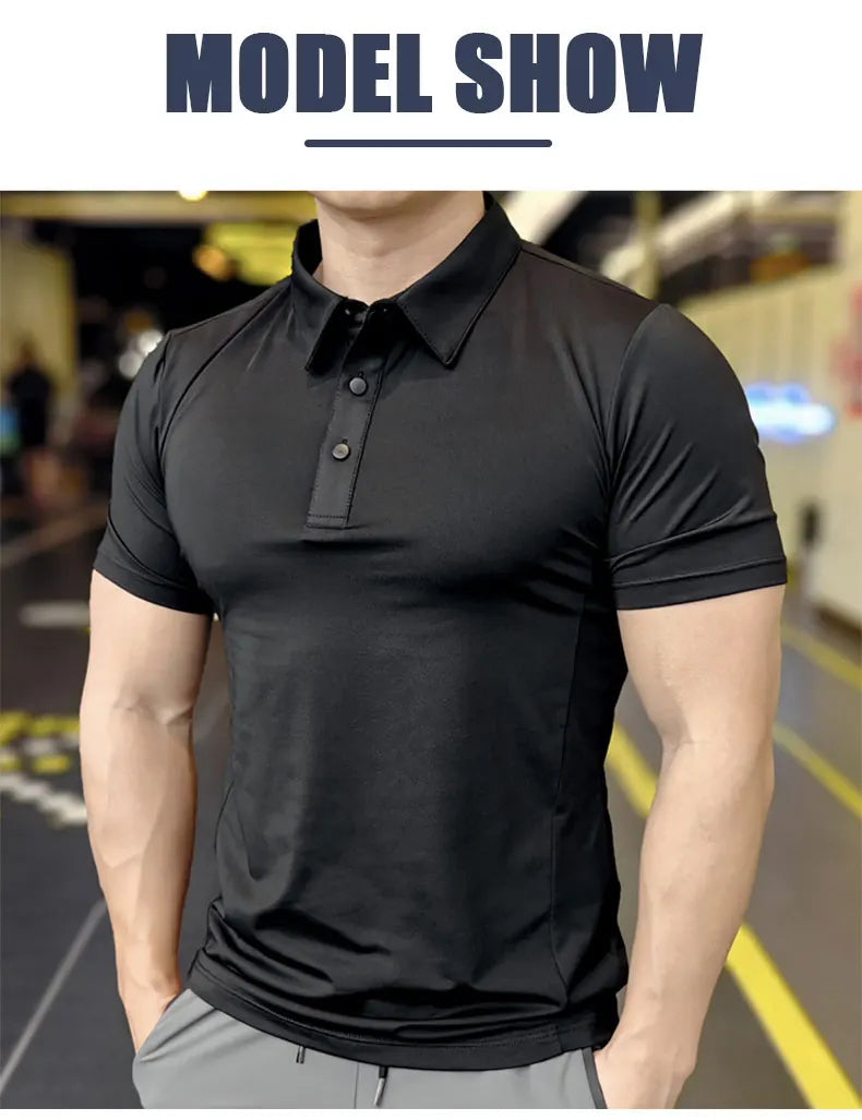 Men's Ice Silk Quick Dry Short-sleeved Thin Running T-shirt Loose Lapel Fitness T-shirt Football Basketball Jersey Sportswear