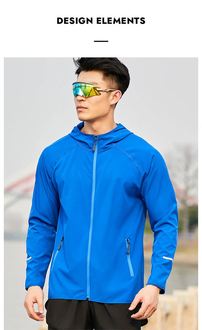 (S-4XL)Men Women Running Jacket Lightweight Camping Hiking Windbreaker Windproof Long-Sleeved Zipper Hoodie Sports Coat