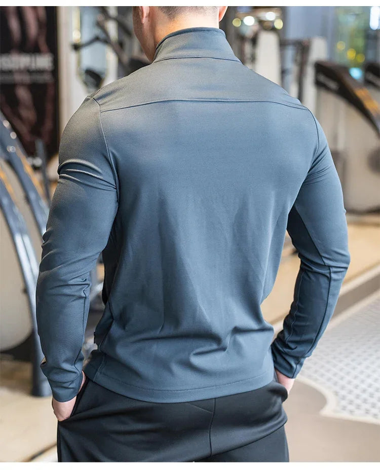 Mens Gym Fitness Shirts Tops High Quality Running Sport Jacket Outdoor Workout Sunscreen Clothing Training Sweatshirt Zipped