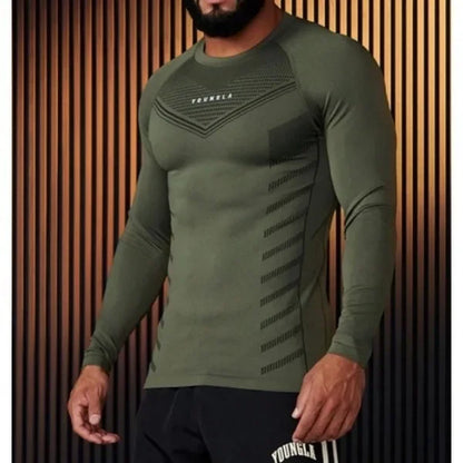 Spring Autumn Men Slim Fit Casual Elastic Training Top Long Sleeve T-shirt Fitness Sports Milk Silk Material Running Fitness