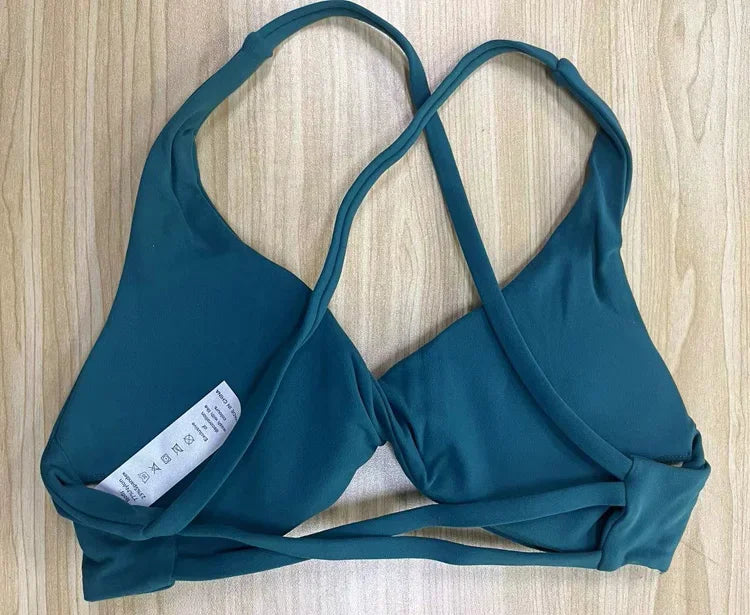 SHINBENE Front Twist Padded Cross Strap Sports Bra Sexy Back Fitness Sleeveless Short Top Yoga Sports Bra