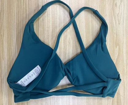 SHINBENE Front Twist Padded Cross Strap Sports Bra Sexy Back Fitness Sleeveless Short Top Yoga Sports Bra