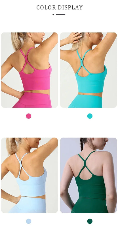 Solid Color Women Gym Yoga Naked Feeling Sexy Cross Back Y shape Sports Bra Fitness Yoga Jogging Workout Sports Women Sling