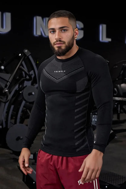 Spring Autumn Men Slim Fit Casual Elastic Training Top Long Sleeve T-shirt Fitness Sports Milk Silk Material Running Fitness
