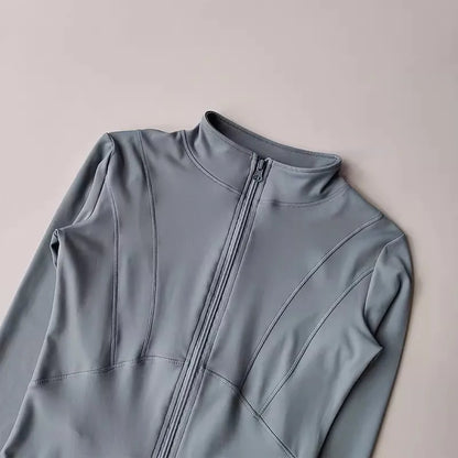 Women's Slim Fit Long Sleeved Yoga Exercise Jacket Stand up Collar Fitness Zipper Top Slimming Yoga Wear for Women