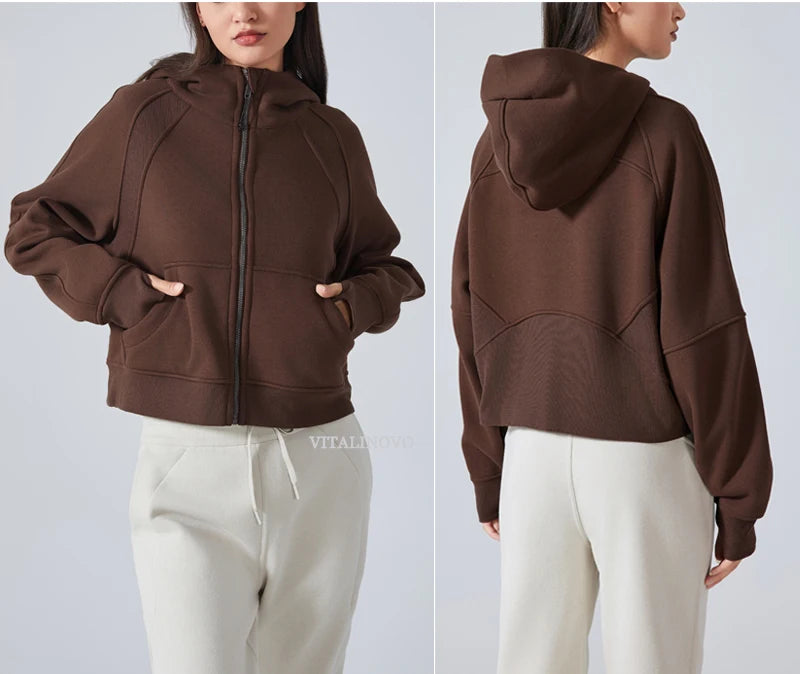 VITALINOVO Women's Zip Up Hoodies Fleece Workout Jackets Sweatshirts Athletic Casual Long Sleeve Sweatshirts with Thumb Holes