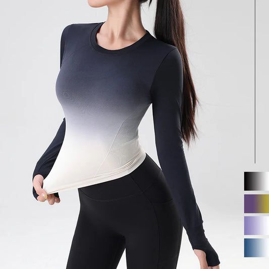Women's Long Sleeve Top Yoga Shirts Running T-Shirt Hanging dye Fitness Sports Top Gym Sweatshirts Workout Tops Sports Shirts