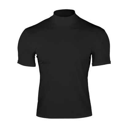 Cross-border Amazon 2024 summer solid color short-sleeved fashion bottoming shirt men's tight turtleneck T-shirt