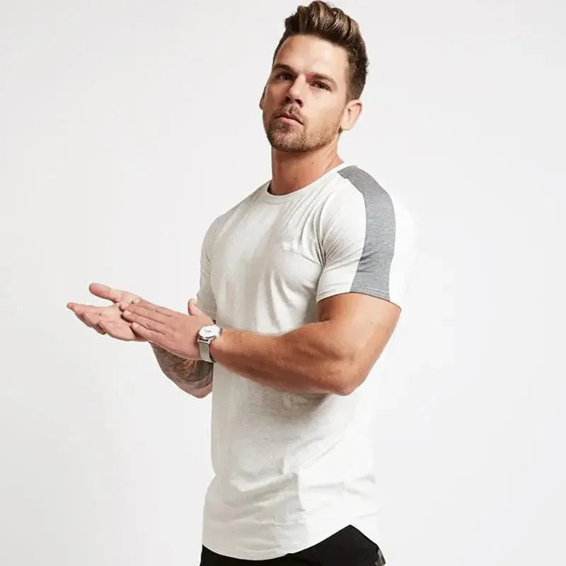 Men's Gym tshirt Men Running Sport T-shirt Fitness Bodybuilding Cotton Slim Tee shirt Tops Summer Male Jogging Training Clothing