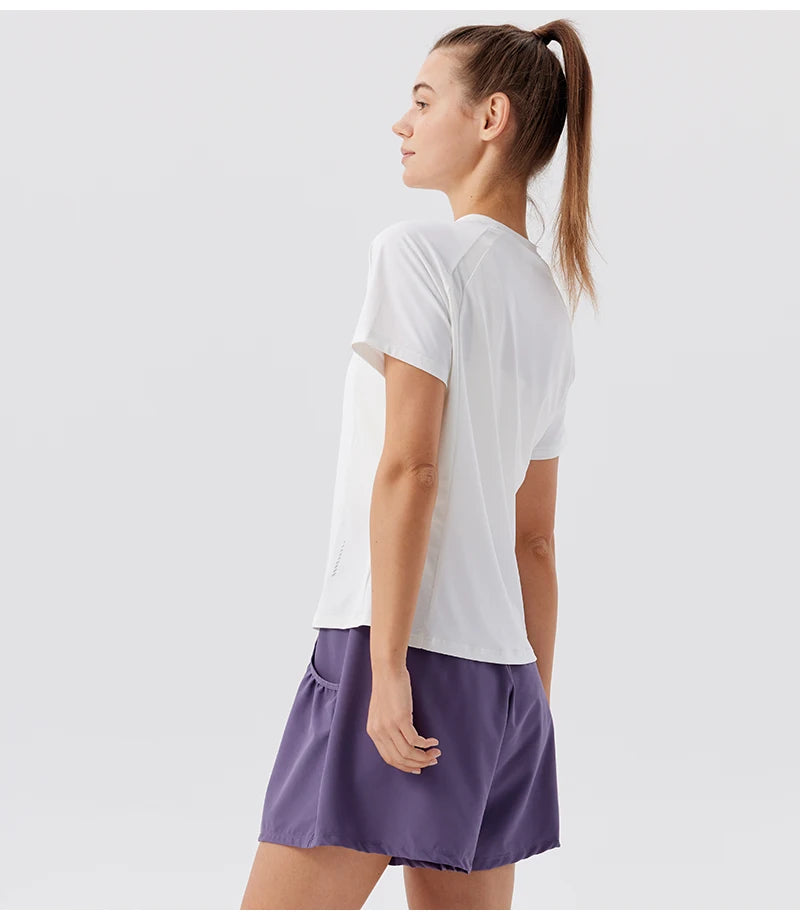 Summer Women's Quick Dry Running Sports T-Shirt Gym Fitness Training Wear for Tennis Golf Yoga Breathable Sportswear Top