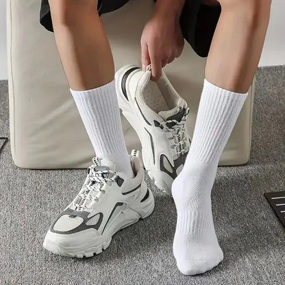 5/10/20 Pairs Neutral Solid Color Round Neck Socks Spring Autumn Sweat Absorbing Breathable Comfortable All-season Sports Socks