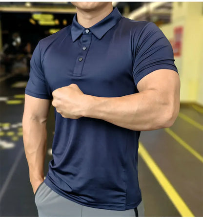 Men's Ice Silk Quick Dry Short-sleeved Thin Running T-shirt Loose Lapel Fitness T-shirt Football Basketball Jersey Sportswear