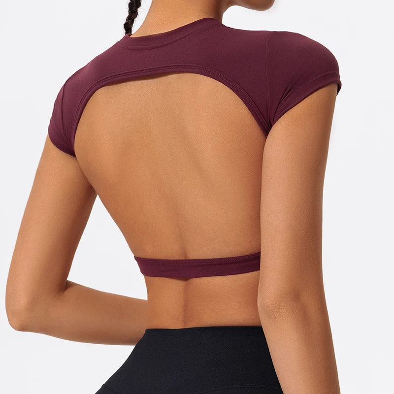 Hearuisavy Customizable Sports Shirts Workout Sportswear Backless Yoga Clothing Chest Pads Sport Crop Tops Gym Top Women