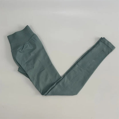 No Logo Leggings Women Low Ribbed Band Scrunch Bum Seamless Yoga Pants Gym Leggings Fitness Sweat Wicking Stretch Workout Tights