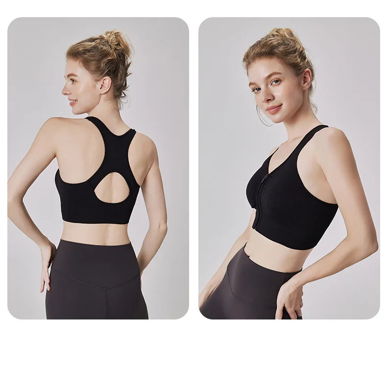 CZGUKE Women's zipper sports bra vest plus size shock resistant bra women's yoga running fitness bra women's underwear