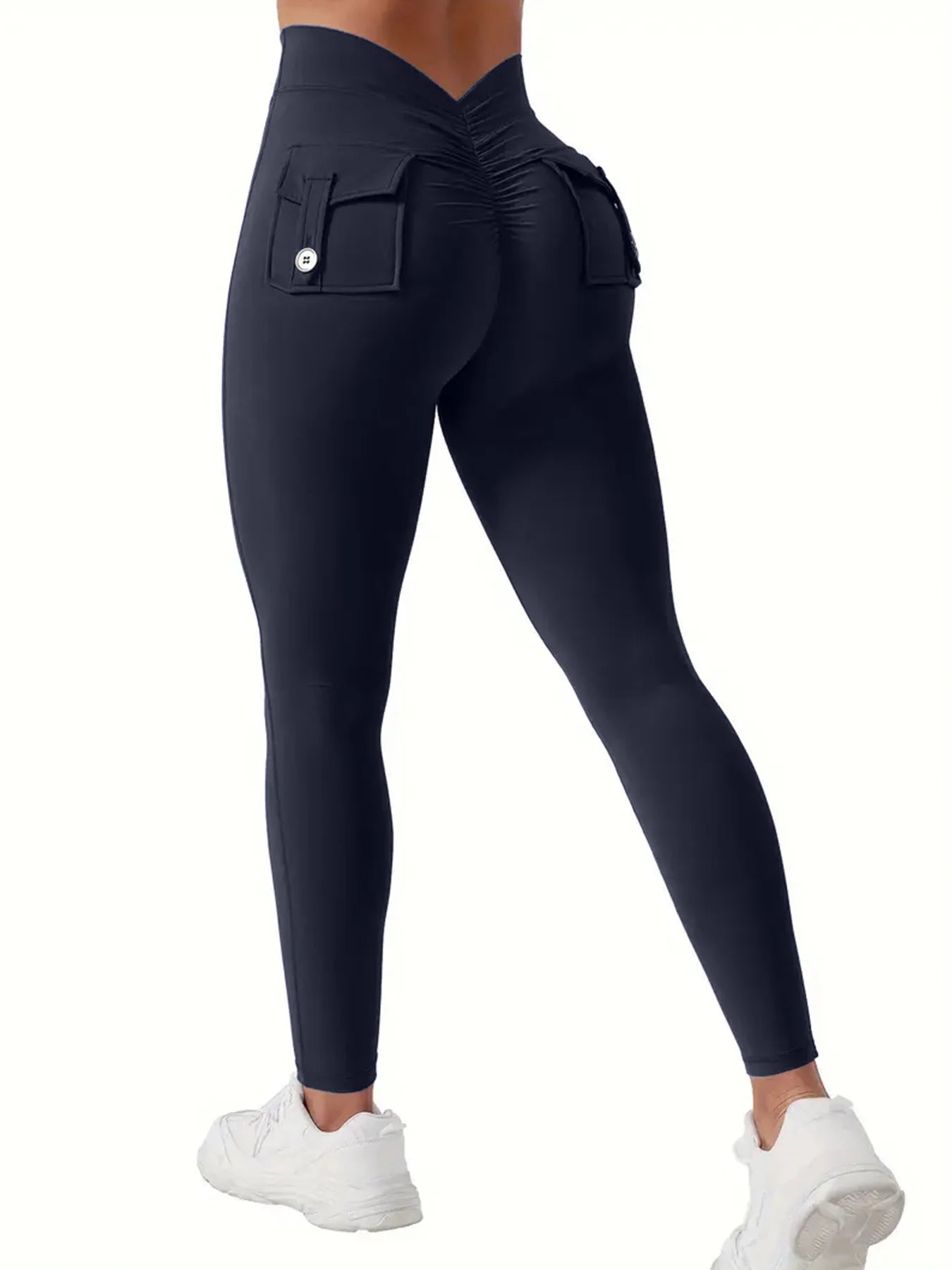 Women's Nylon Yoga Leggings With Buttocks Pocket Spandex Sports Fitness Pants Breathable Hip Lifting