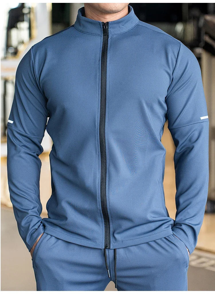 Men's Sports Fitness Casual Tops Long Sleeve Stand Up Collar Solid Colour Jacket Jogging Workout Sweatshirt with Zip Long Sleeve