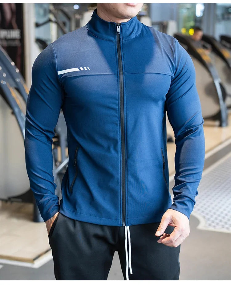Mens Gym Fitness Shirts Tops High Quality Running Sport Jacket Outdoor Workout Sunscreen Clothing Training Sweatshirt Zipped