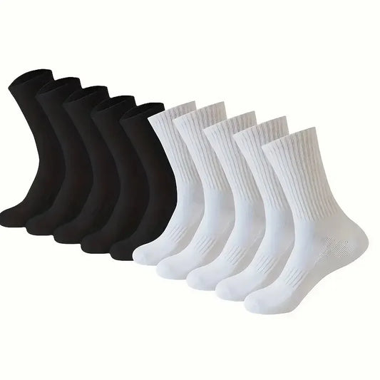 5/10/20 Pairs Neutral Solid Color Round Neck Socks Spring Autumn Sweat Absorbing Breathable Comfortable All-season Sports Socks