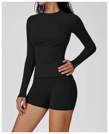 JUREN Yoga Shirts For Women Long Sleeve Fitness Running Push Up Gym Shirts Female Workout Breathable High Elastic Sports Top