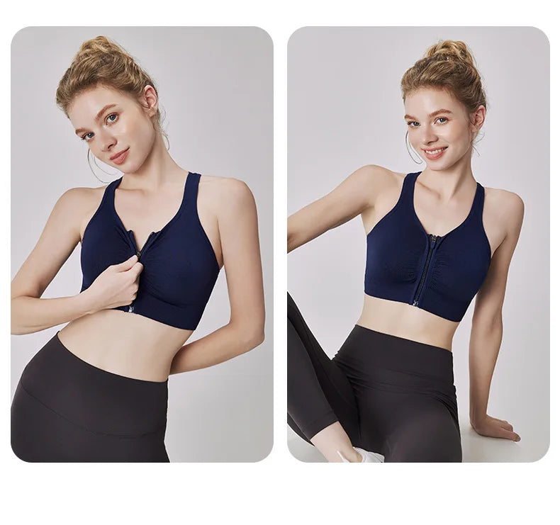 CZGUKE Women's zipper sports bra vest plus size shock resistant bra women's yoga running fitness bra women's underwear