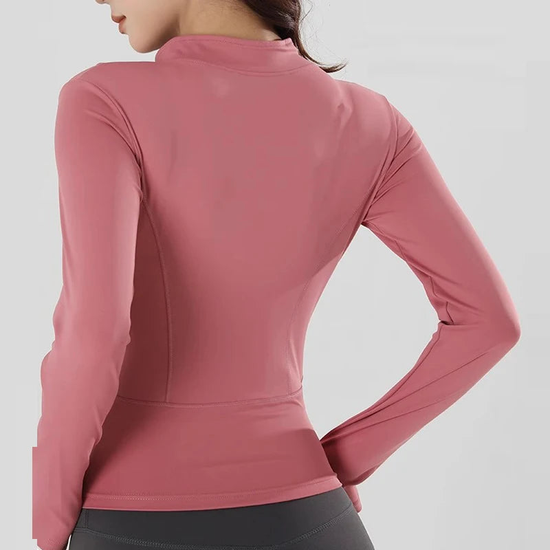 Women's Slim Fit Long Sleeved Yoga Exercise Jacket Stand up Collar Fitness Zipper Top Slimming Yoga Wear for Women