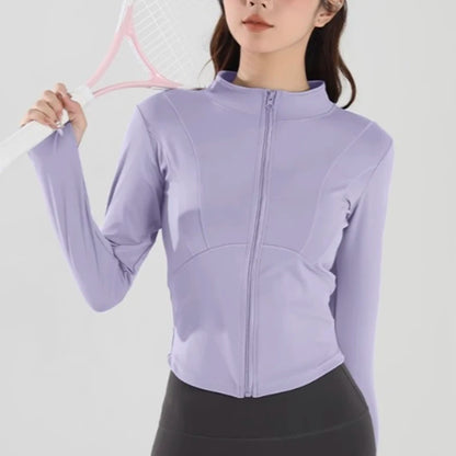 Women's Slim Fit Long Sleeved Yoga Exercise Jacket Stand up Collar Fitness Zipper Top Slimming Yoga Wear for Women
