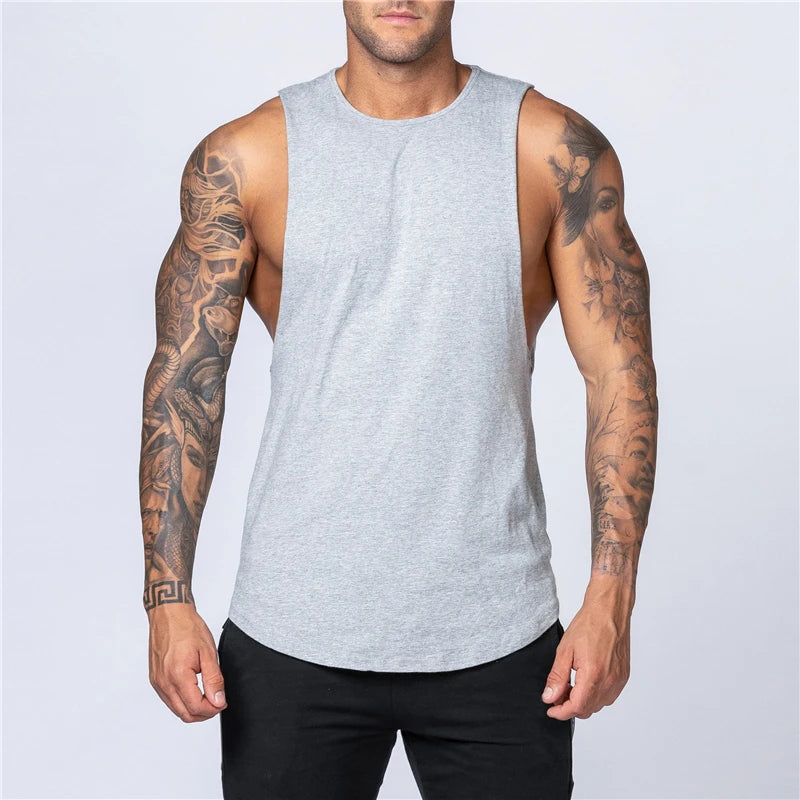 Men's Gym Clothing Summer Fitness Cotton Tank Top Men Jogging Bodybuilding Sleeveless Shirt Breathable O-Neck Casual Muscle Vest
