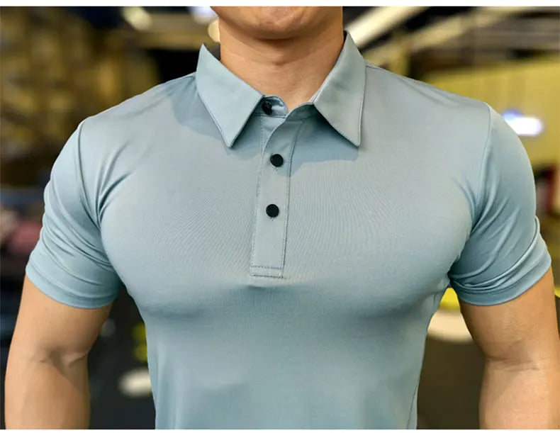 Men's Ice Silk Quick Dry Short-sleeved Thin Running T-shirt Loose Lapel Fitness T-shirt Football Basketball Jersey Sportswear