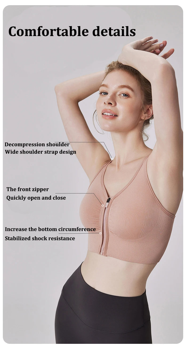 CZGUKE Women's zipper sports bra vest plus size shock resistant bra women's yoga running fitness bra women's underwear