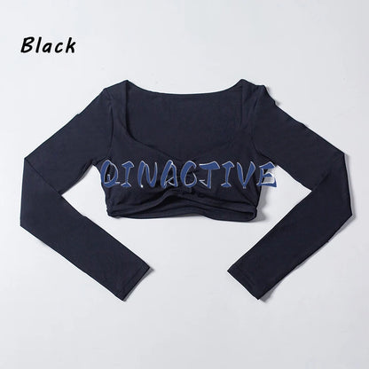 QINACTIVE Women Yoga Shirts Crop Top Long Sleeves Shirts for Women Yoga Sports Fitness Gym Clothes Workout Tops