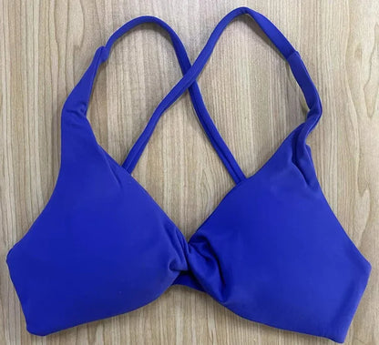 SHINBENE Front Twist Padded Cross Strap Sports Bra Sexy Back Fitness Sleeveless Short Top Yoga Sports Bra