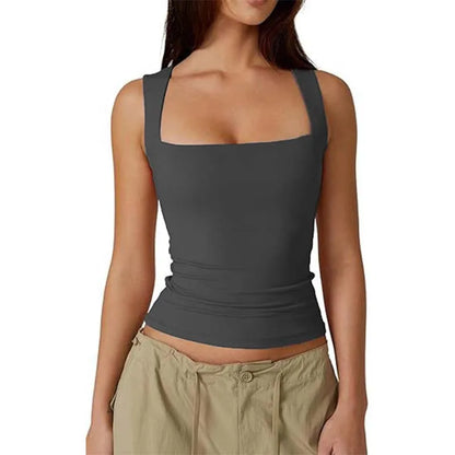 European and American women's street style spicy girl fashion square neck slim fit sleeveless vest for women