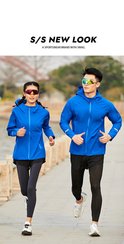 (S-4XL)Men Women Running Jacket Lightweight Camping Hiking Windbreaker Windproof Long-Sleeved Zipper Hoodie Sports Coat