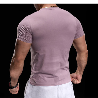 Men's Gym Fitness Training Clothing Men's High-elasticity Breathable Sports Tight Short-sleeved T-shirt, Running Sports