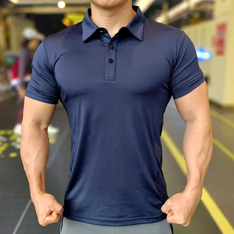 Men's Ice Silk Quick Dry Short-sleeved Thin Running T-shirt Loose Lapel Fitness T-shirt Football Basketball Jersey Sportswear