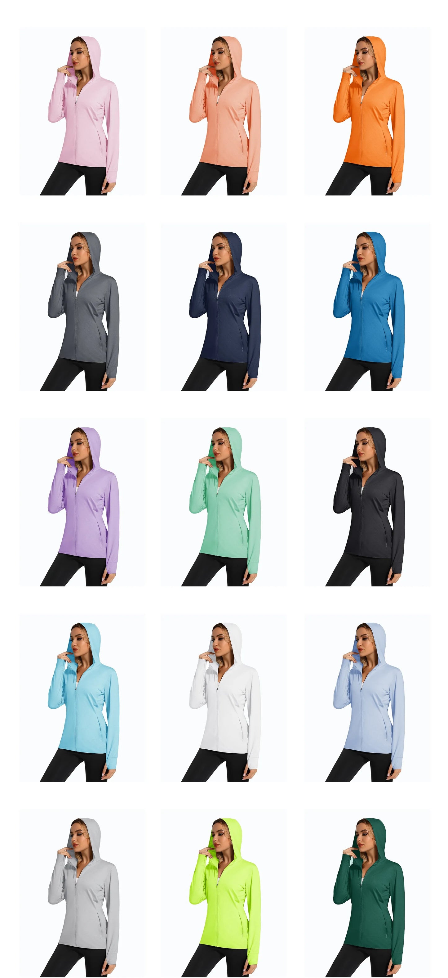 MAGCOMSEN Spring Lightweight Jackets Women's UPF 50+ Sun Protection Hooded Zip Shirts Running Athletic Tops Thumb Holes Hiking